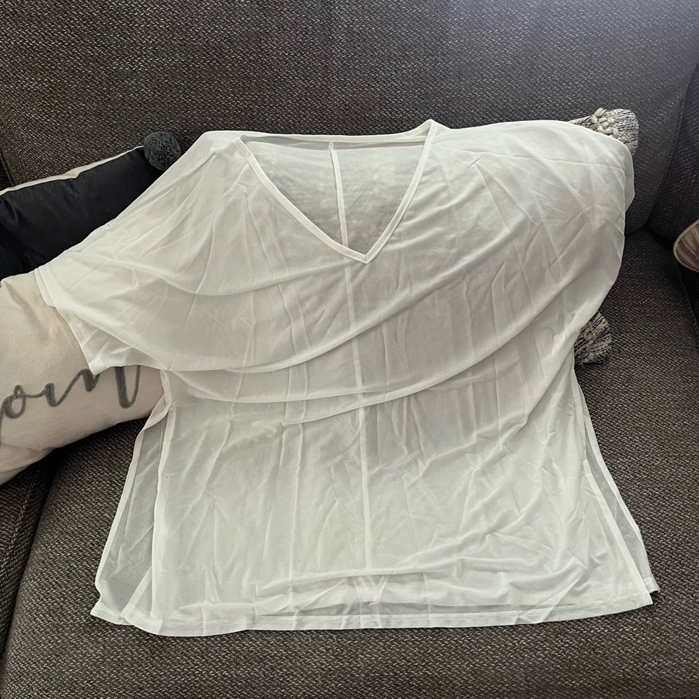 Sheer White V-Neck Blouse or Swimsuit Coverup​​
